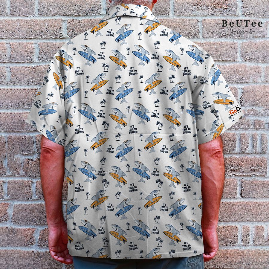 Surfing Surfing Shark and Palm Trees Pattern Hawaiian Shirt 