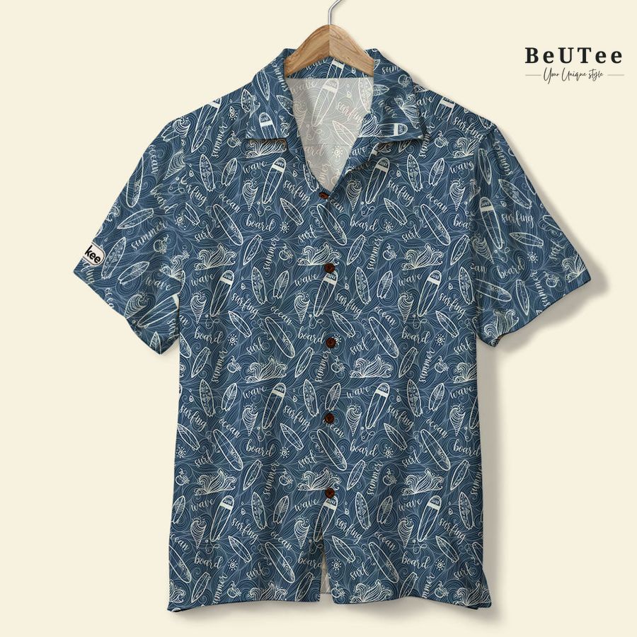 Surfing Dark Blue Style Surfing Boards Hawaiian Shirt 