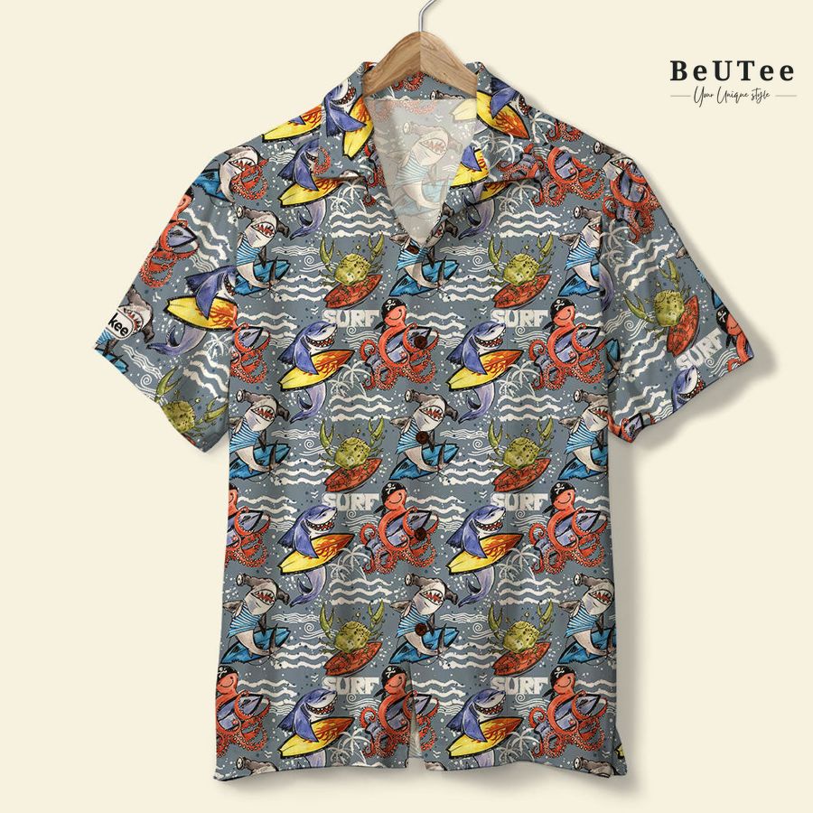 Surfing Marine Animals Surfing Pattern Hawaiian Shirt 
