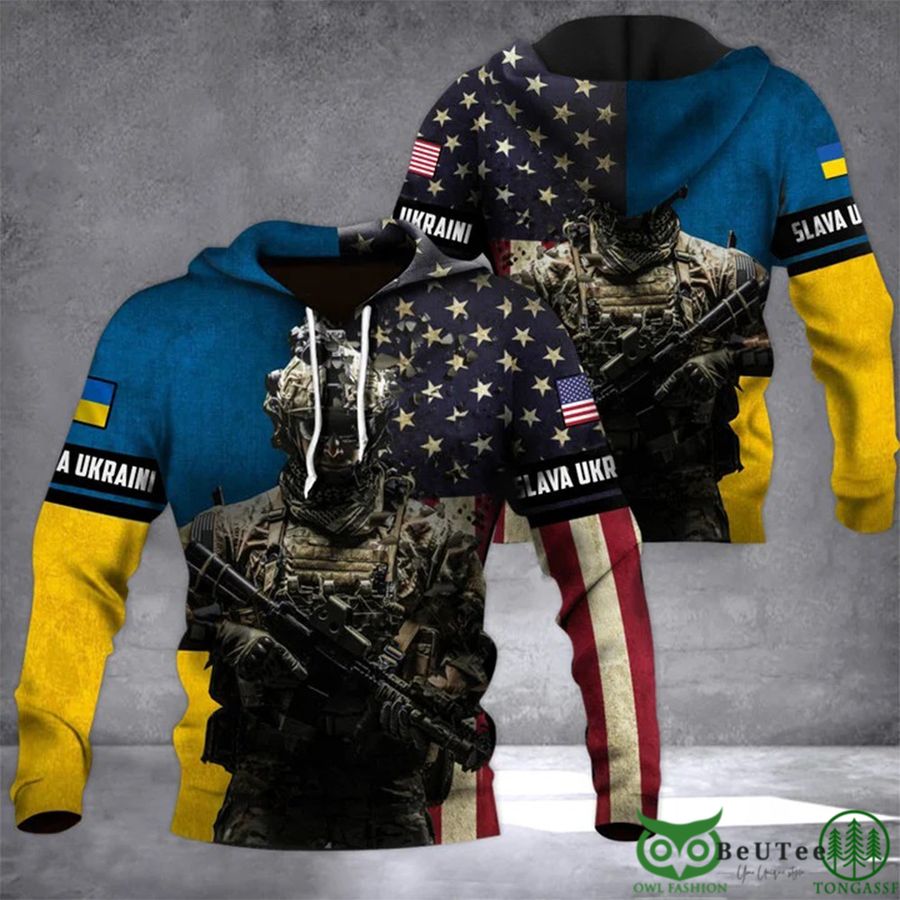Personalized Soldier USA Stands With Ukraine Slava Ukraini Hoodie