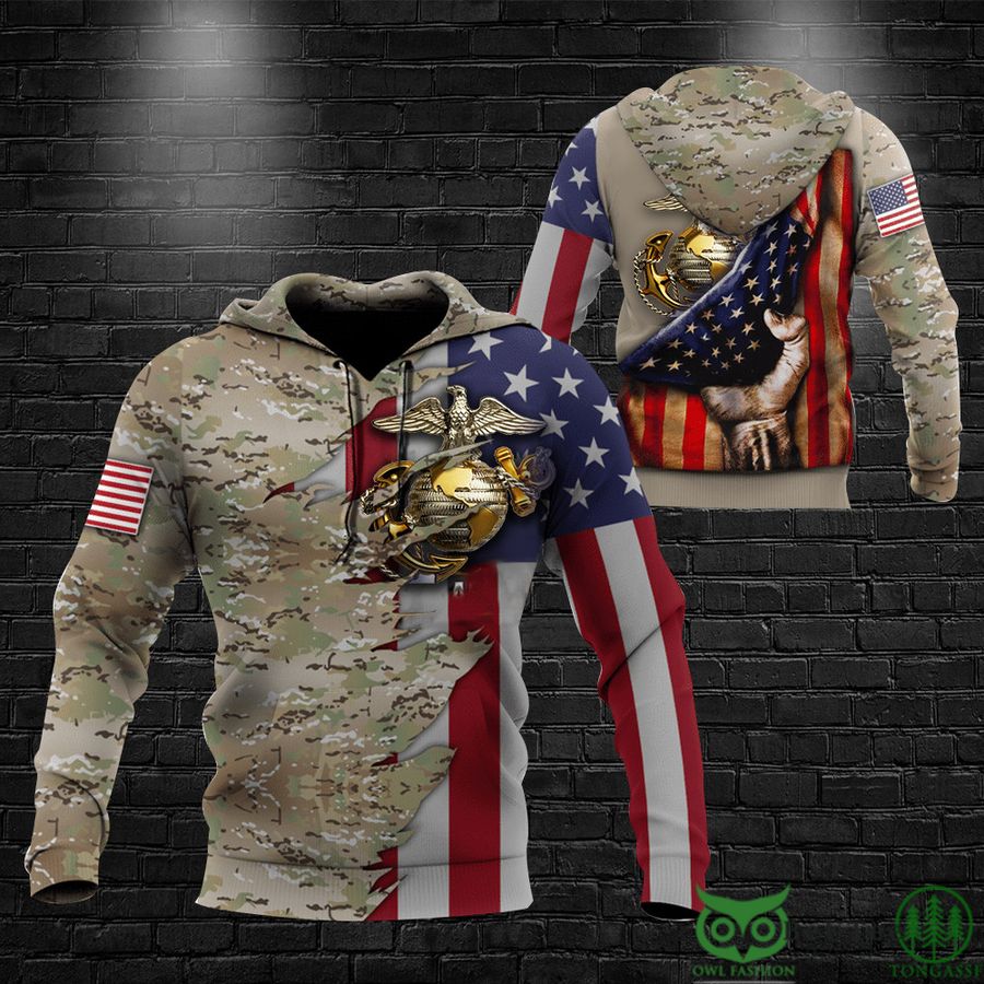 United State Marine Corps American Camo Flag USMC Hoodie