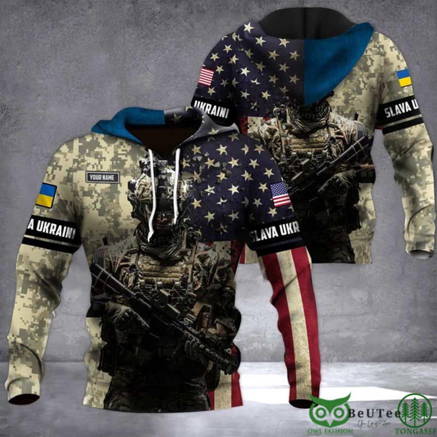 Personalized Soldier USA Stands With Ukraine Slava Ukraini Camo Hoodie