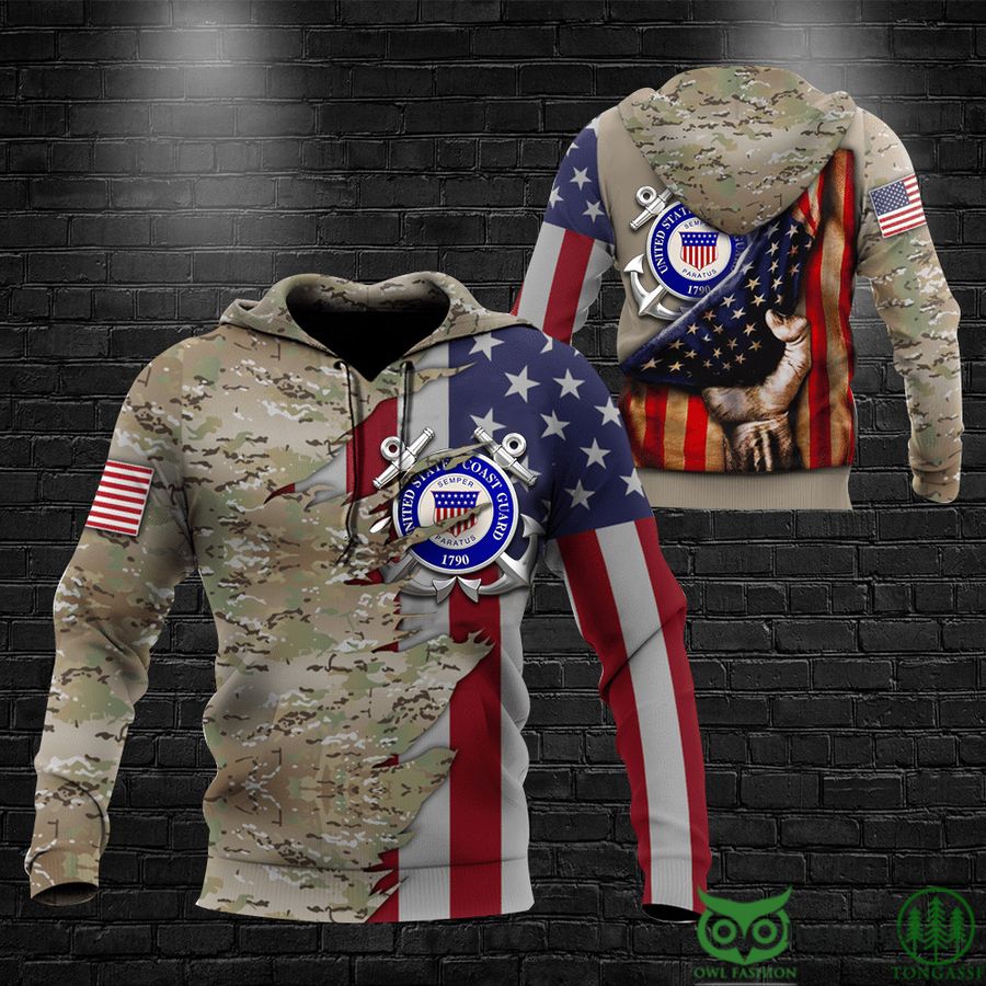 United State Coast Guard American Camo Flag USCG Hoodie