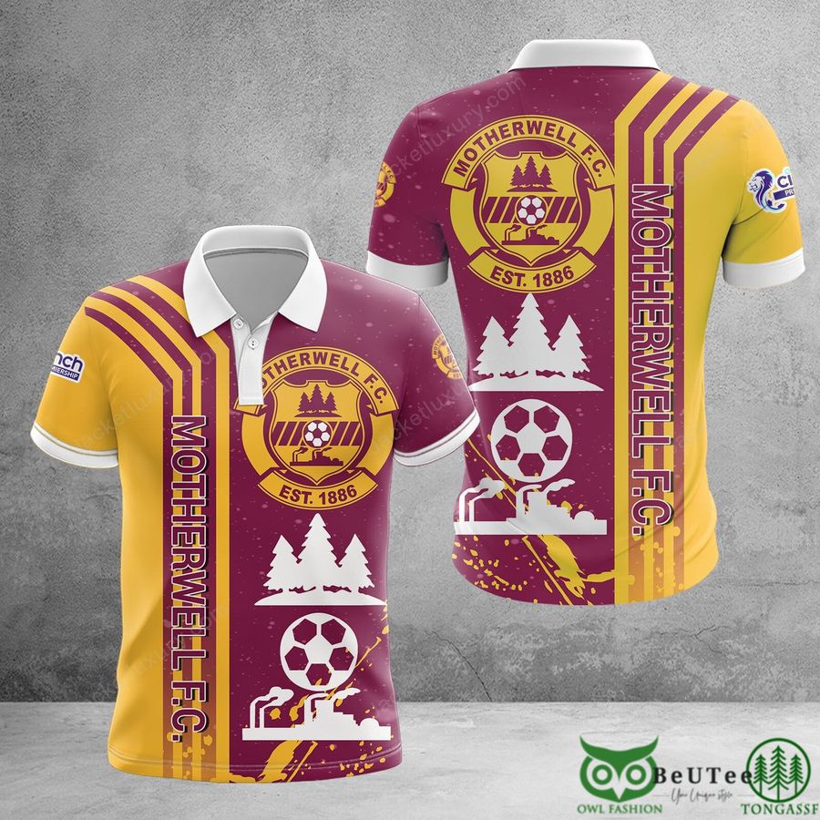 Motherwell F.C. Pink with Yellow Lines 3D Polo Tshirt Hoodie