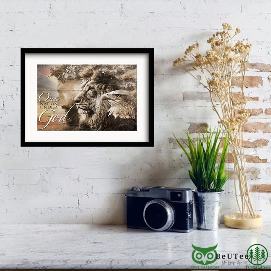 Jesus With Eagle Lion One Nation Under God American Flag Canvas