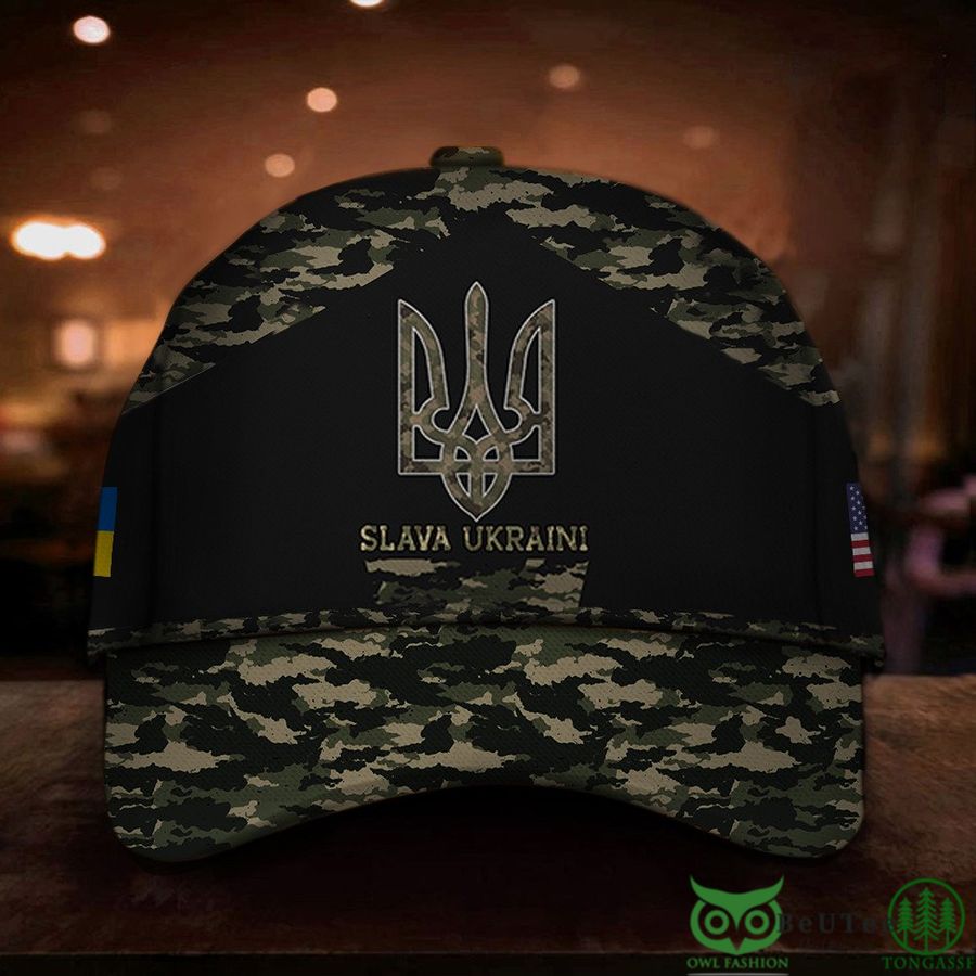 Slava Ukraini American Ukraine Flag Trident Camo Classic Cap