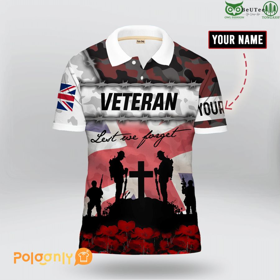 UK Veteran lest we forget camo style 3D Polo shirt
