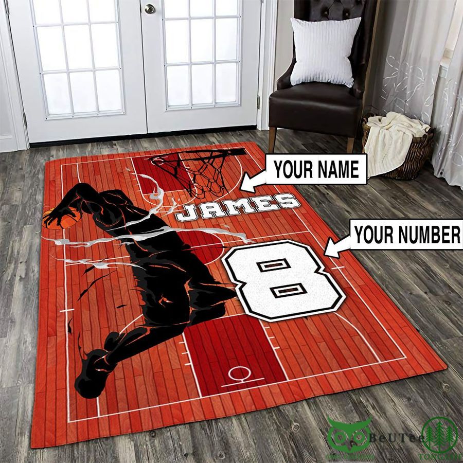 17 Personalized Basketball Flame Dunk Carpet Rug