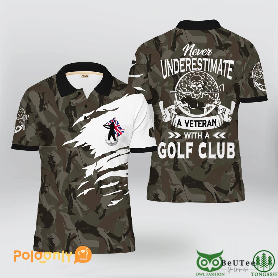 UK Golf Veteran Never Underestimate A Veteran With A Golf Club Polo Shirt 