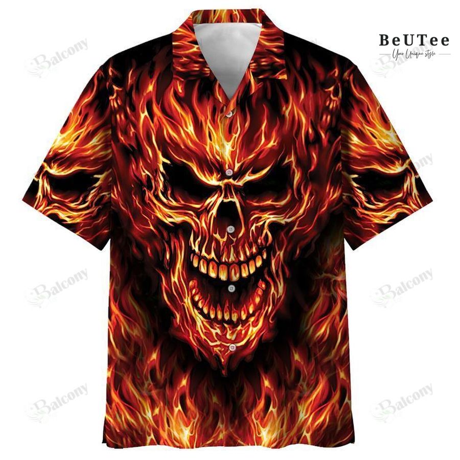 ALL OVER PRINT SKULL on fire HAWAII SHIRT