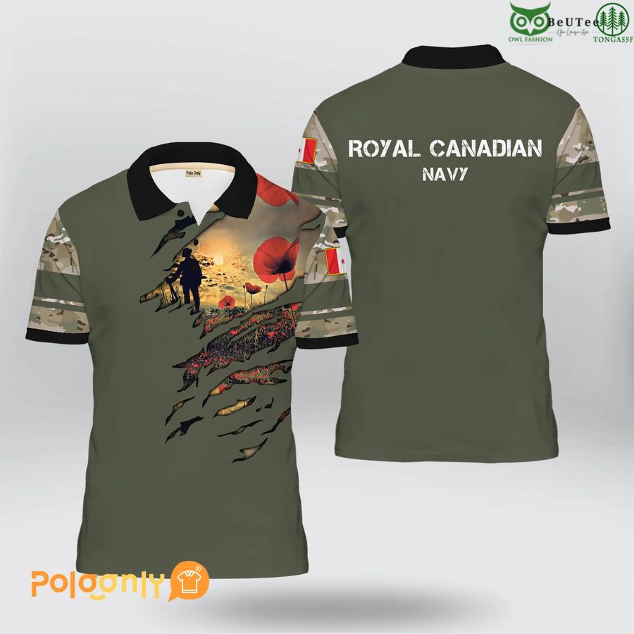 Royal Canadian Navy Veteran floral garden 3D Polo shirt 
