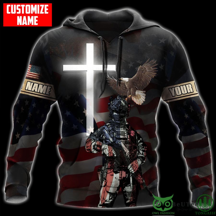 Personalized US Soldier Eagle Cross Military Proud US Flag Hoodie