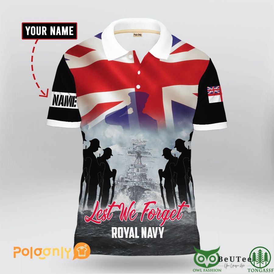 2 Custom Name UK Veteran Lest We Forget Royal Navy Polo Shirt