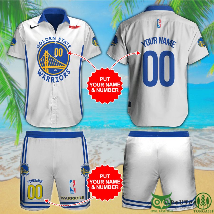 Personalized NBA Golden State Warriors White Hawaiian Shirt Shorts