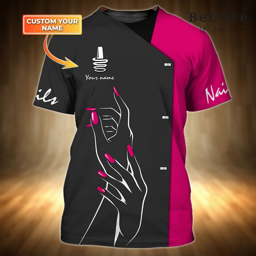 2 Personalized Nail Technician Black and Pink 3D Tshirt
