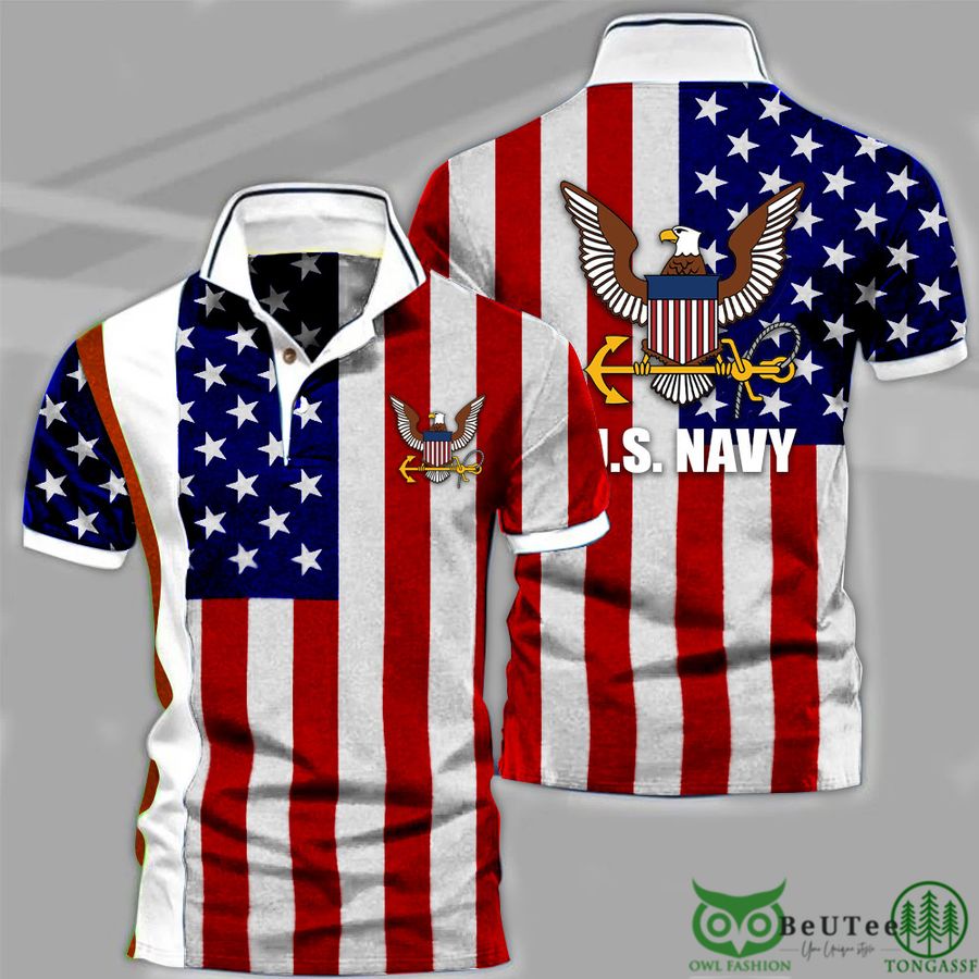US Navy American Flag Pride Patriotic Polo Shirt