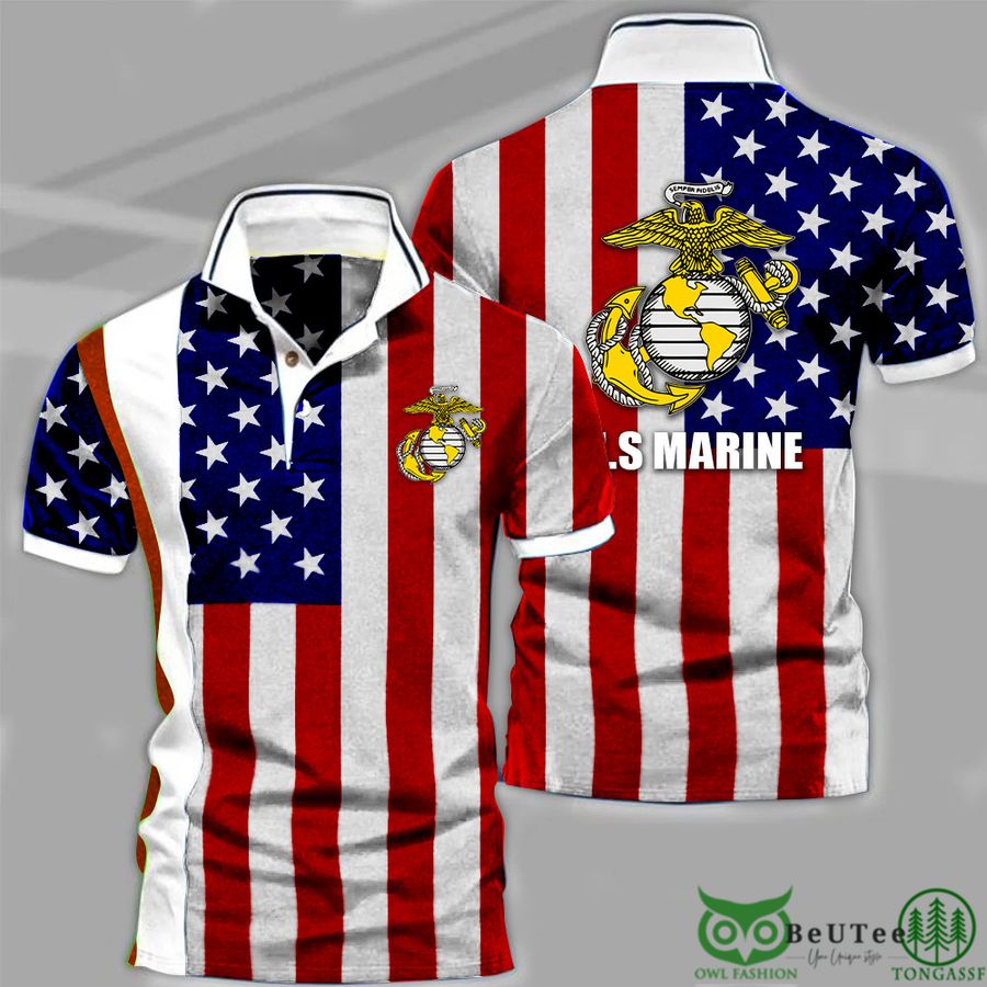 US Marine American Flag Polo Shirt