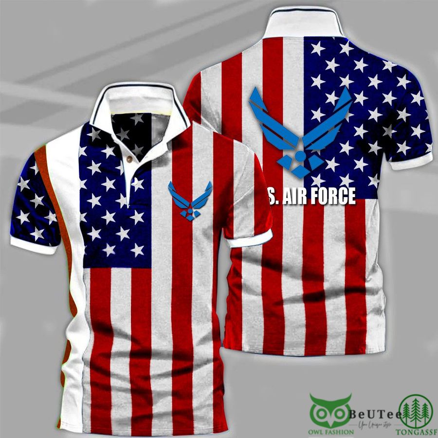 US Air Forces American Flag Mens Patriotic Polo Shirt