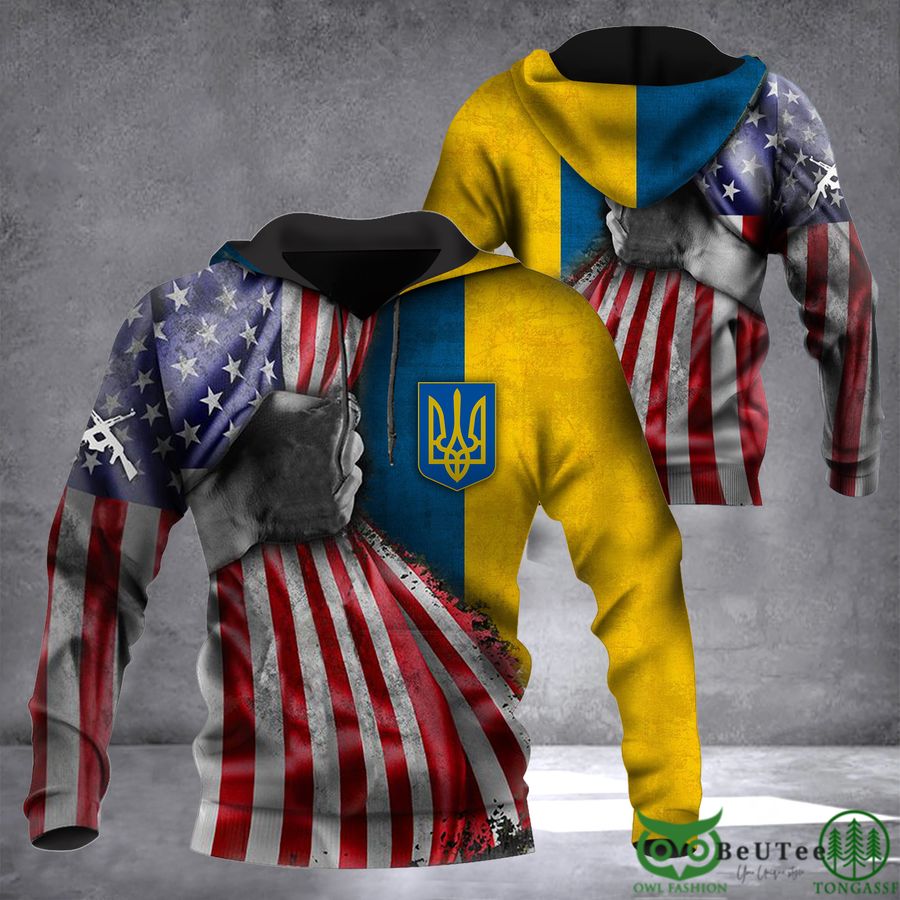 Ukraine Flag Trident Inside US Flag Stand With Ukraine Hoodie