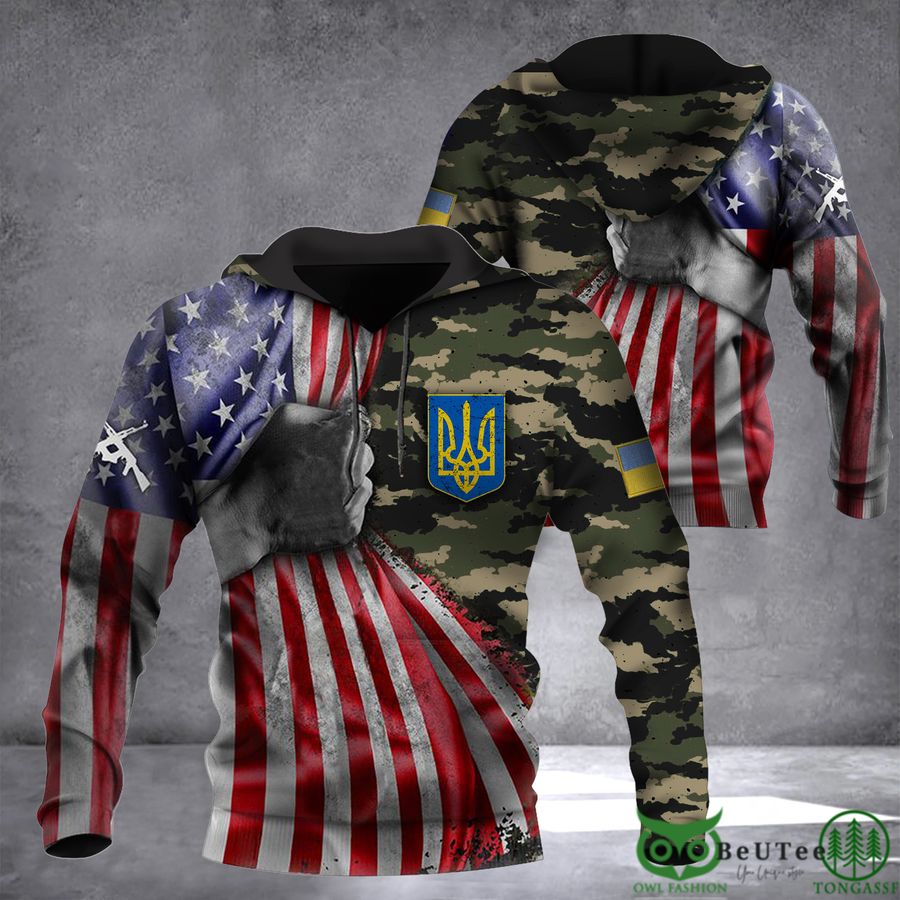 USA Stands With Ukraine American Camo Flag Hoodie