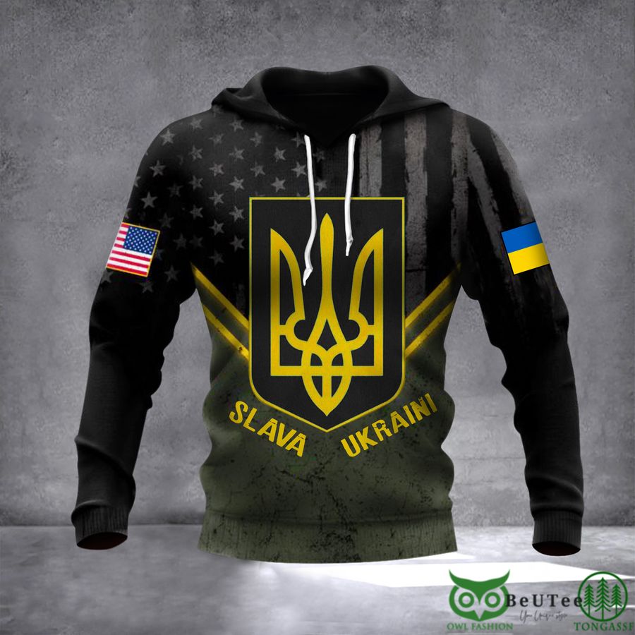 USA Stand With Ukraine Slava Ukraini Flag 3D Hoodie 