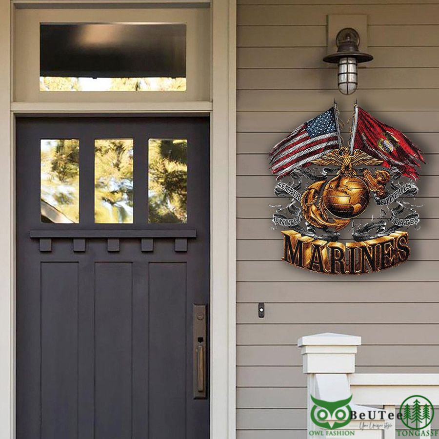 Marine Corps American USMC Flag Hanging Metal Sign 