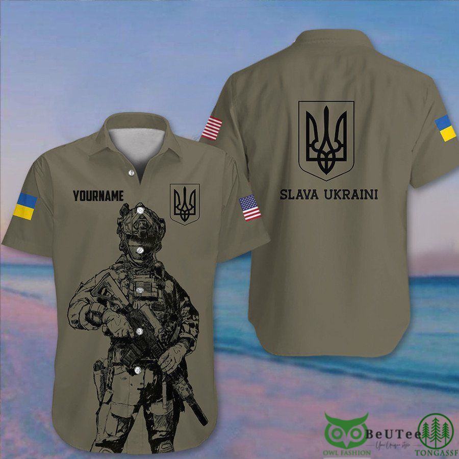Personalized USA Stands With Ukraine Soldier US Support Ukraine Hawaiian Shirt