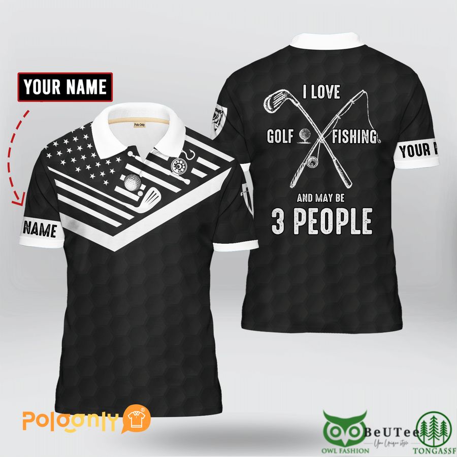 Custom Name Golf Fishing Black Polo Shirt 
