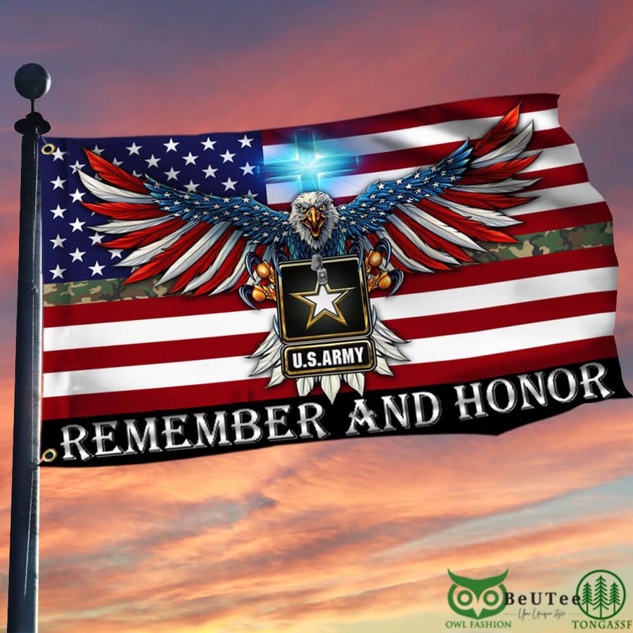 US Army Flag Christian Cross Eagle American Remembrance And Honor Flag