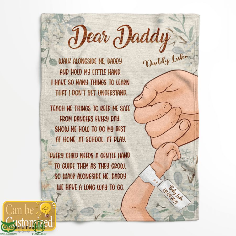 Custome Dad Baby Name and Birthday Daddu Baby Together Gentle Hand Fleece Blanket 