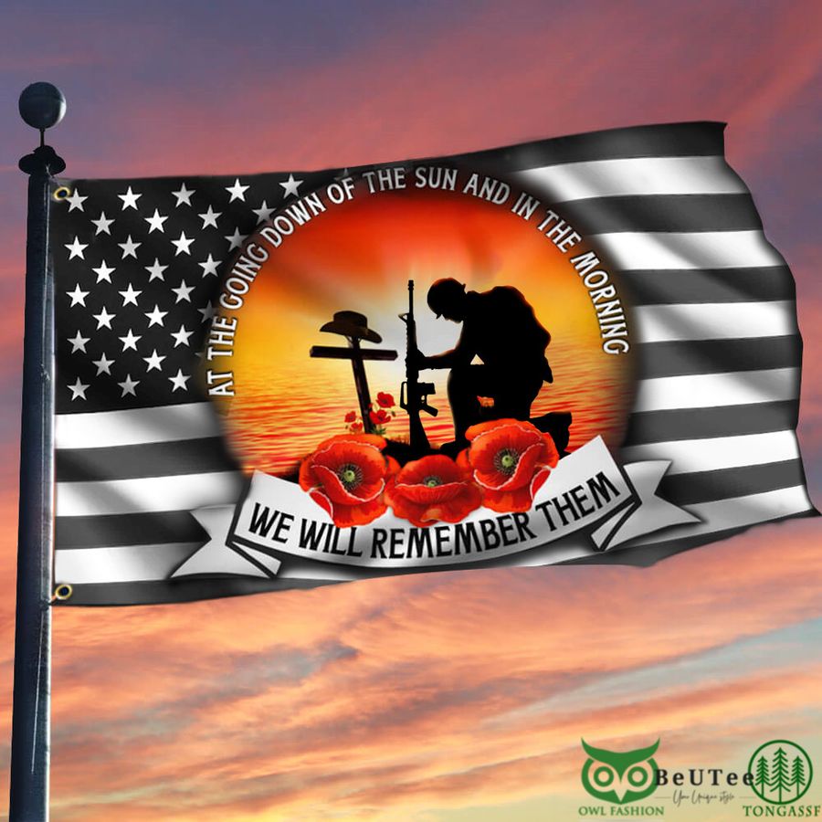 Kneeling Soldier Poppy We Will Remember Them American Flag