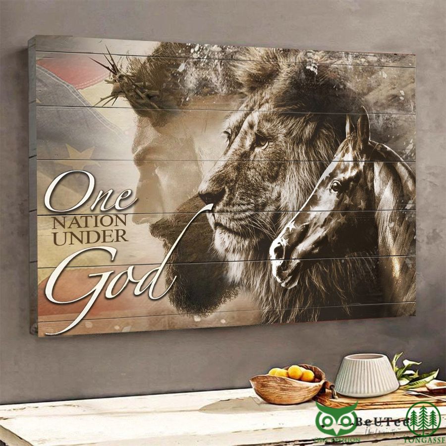 Jesus With Lion Horse One Nation Under God US Flag Canvas