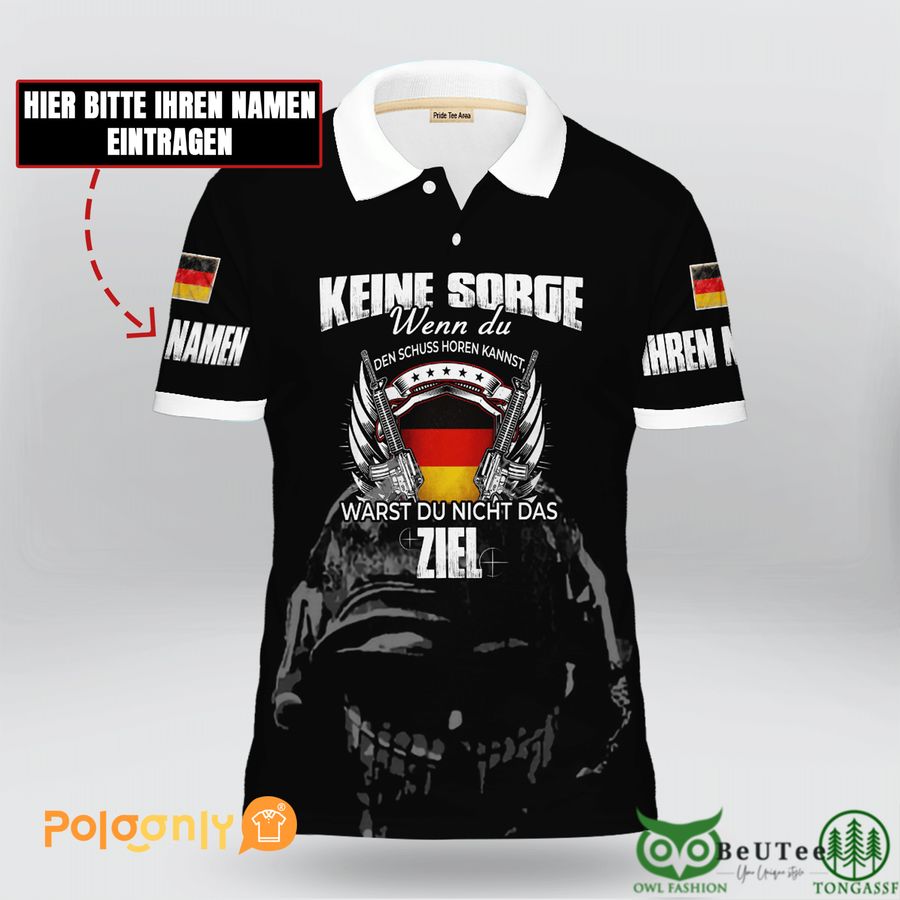 47 Custom Name Deutschland Veteran Black Polo Shirt