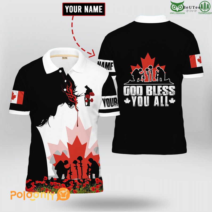 Canadian God Veteran Remembrance 'God Bless You All' 3D Polo shirt