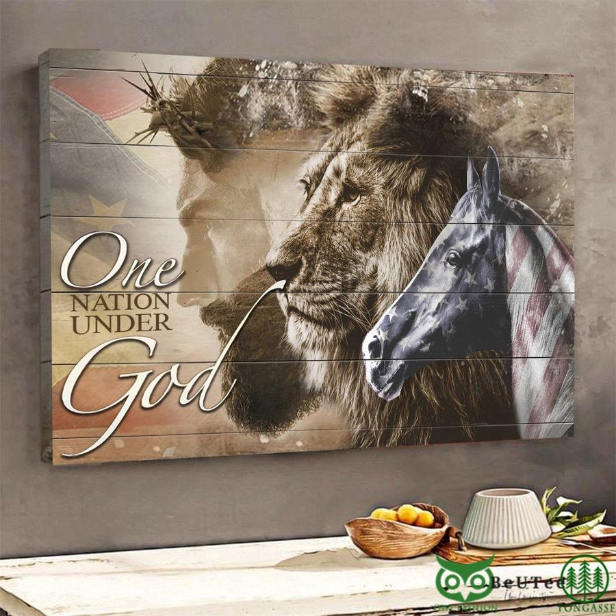 Jesus With Lion Horse One Nation Under God US Flag Color Canvas 