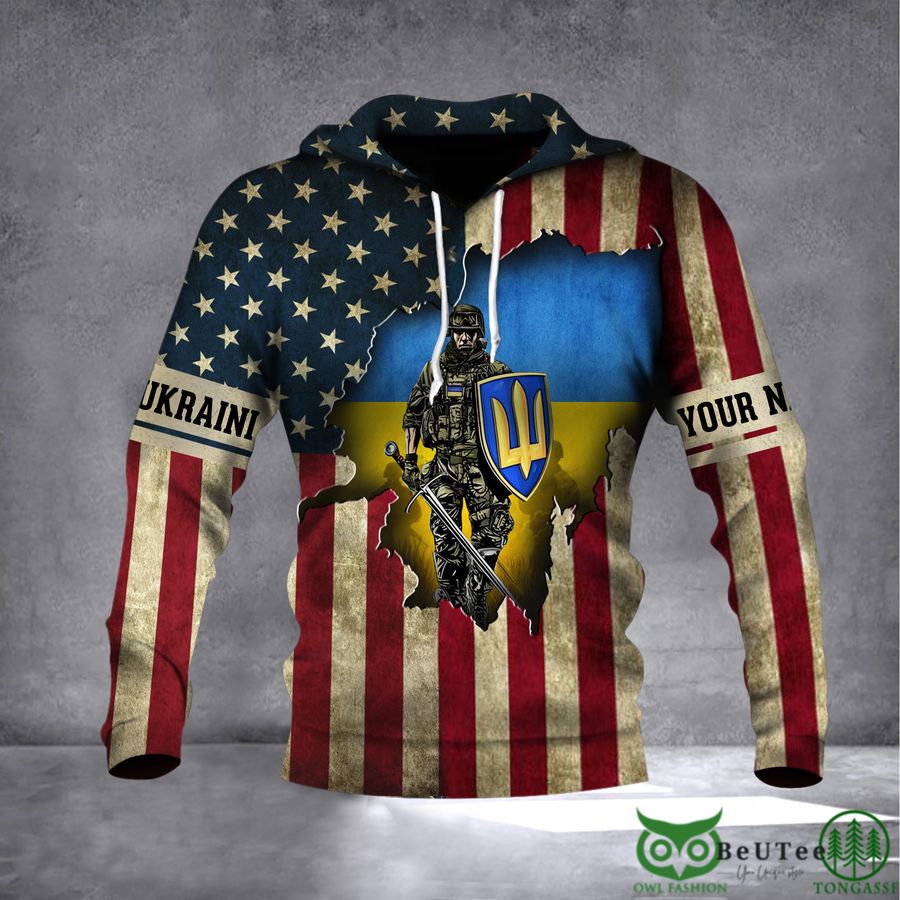 Personalized USA Stands With Ukraine Soldier 3D Hoodie 