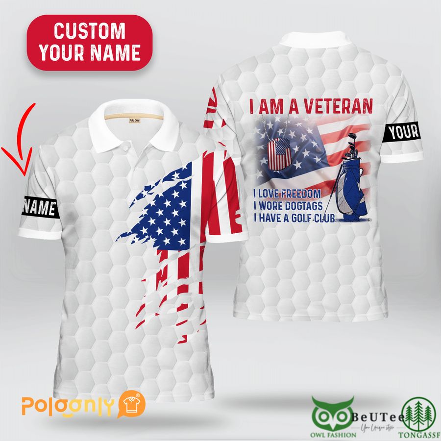 Custom Name Golf Ball Pattern Veteran Polo Shirt 
