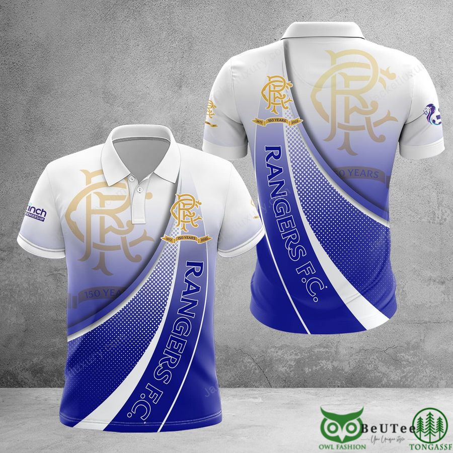 200 Rangers F.C. Gradient Blue White Curve 3D Polo Tshirt Hoodie