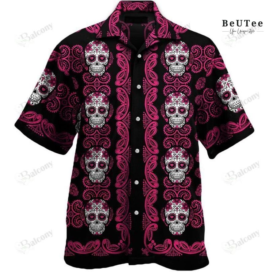 SUGAR SKULL pink polynesian PATTERN ALL OVER PRINT HAWAII SHIRT