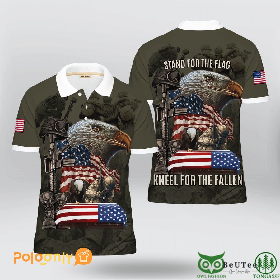 61 US Veteran Stand For The Flag Kneel For The Fallen Polo Shirt