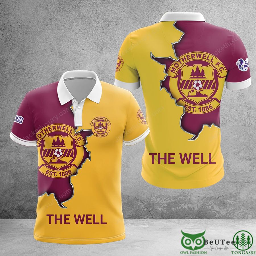 137 Motherwell F.C. The Well Yellow Pink Map 3D Polo Tshirt Hoodie