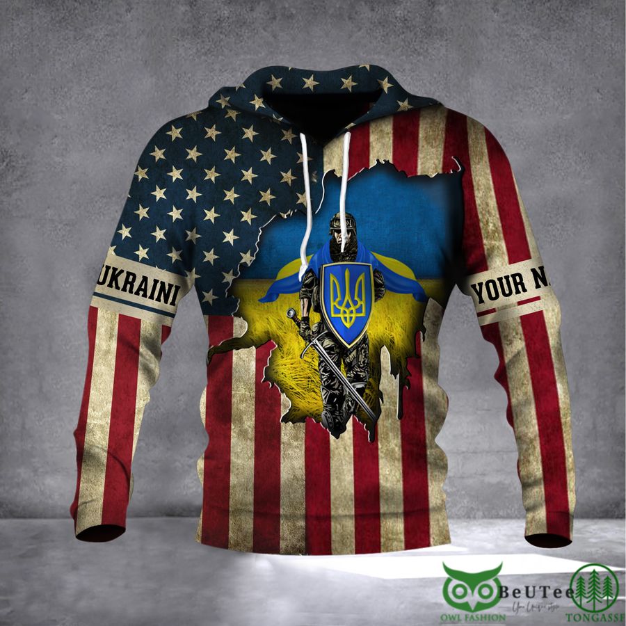 Personalized Soldier Slava Ukraini Vintage US Flag 3D Hoodie
