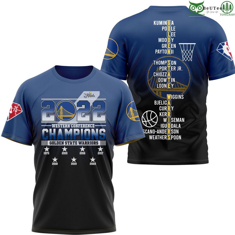 Golden State Warriors Western conferences navy faded member name 3D T-Shirt