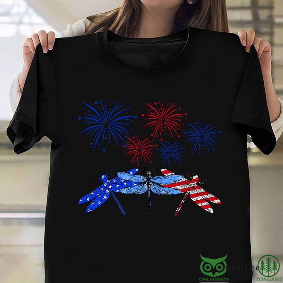 Three Dragonfly American Flag Shirt 4th Of July T-Shirt