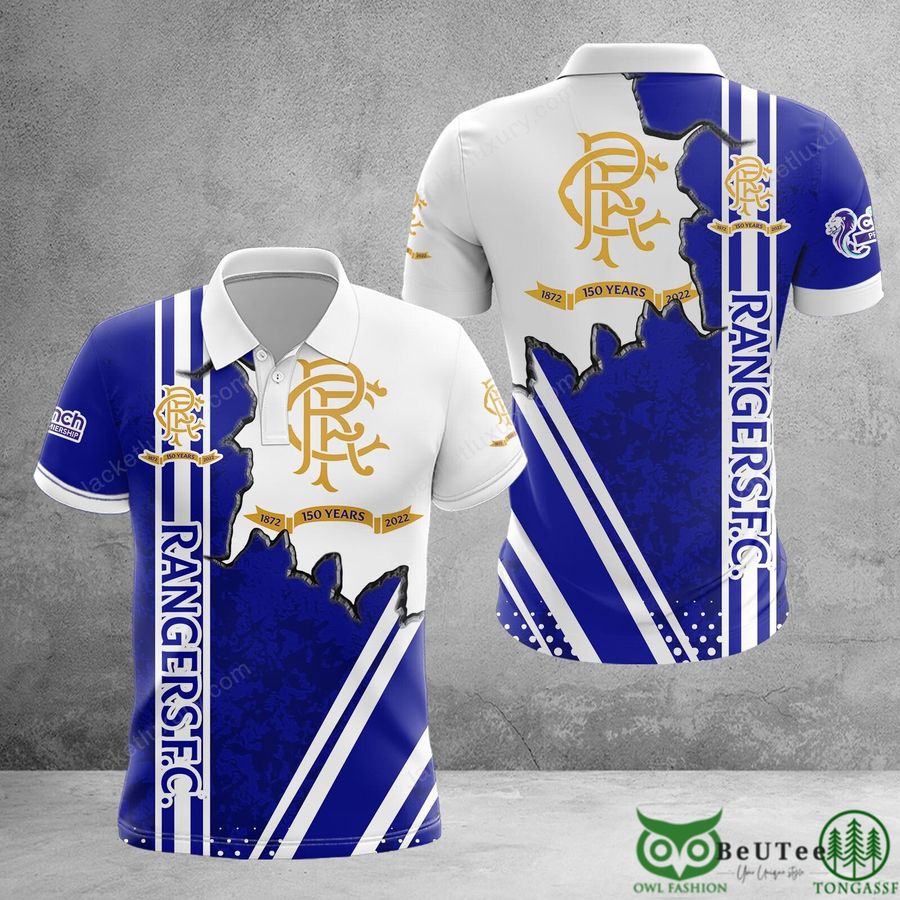 218 Rangers F.C. 150 Years Anniversary Blue White 3D Polo Tshirt Hoodie