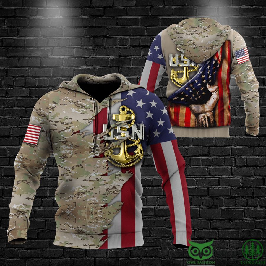 US Navy American Camo Flag Honoring Patriotic 3D Hoodie