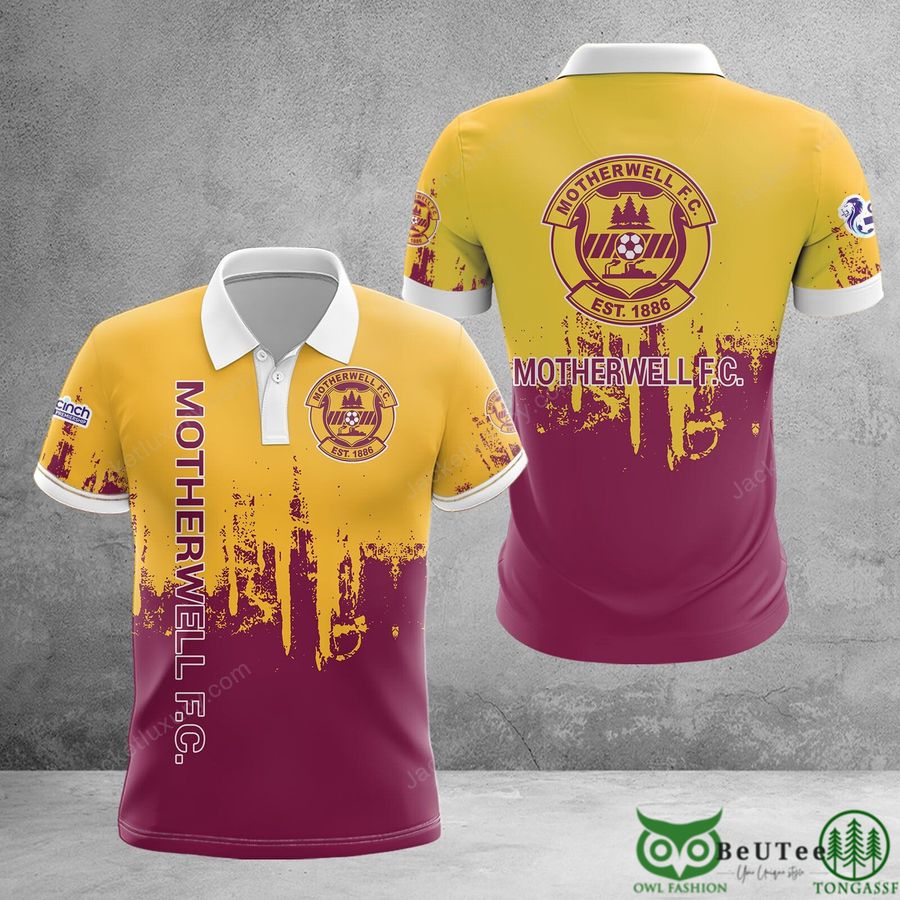 155 Motherwell F.C. Pink Yellow Color Drop 3D Polo Tshirt Hoodie
