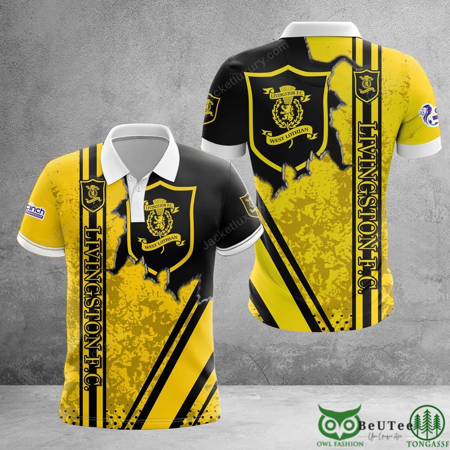 56 Livingston F.C. Yellow Black Lines 3D Polo Tshirt Hoodie
