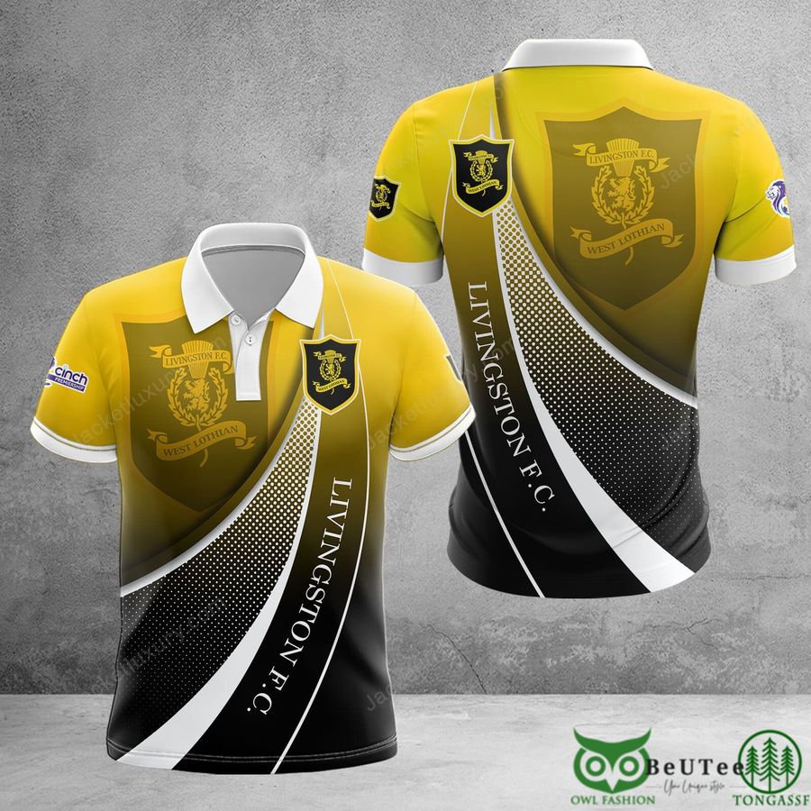 74 Livingston F.C. Gradient Black Yellow Curve 3D Polo Tshirt Hoodie