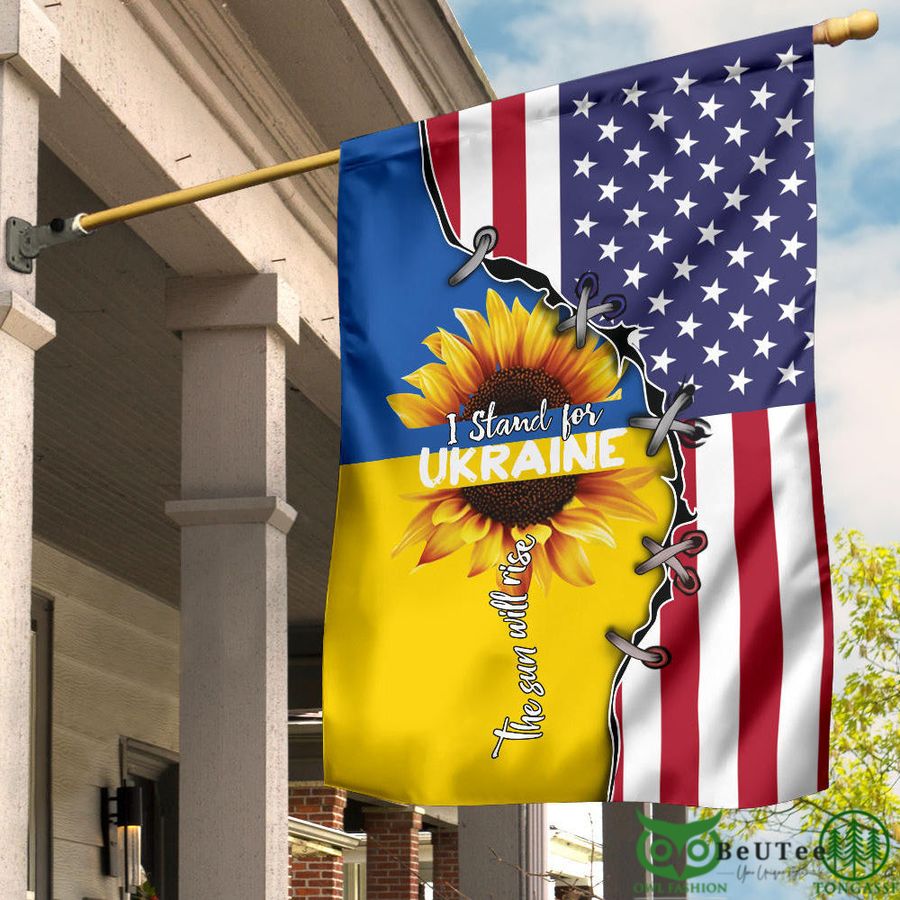 37 Ukraine Flag With US Flag Sunflower I Stand For Ukraine The Sun Will Rise Flag